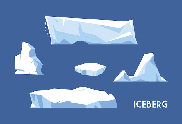 Set di iceberg su sfondo blu