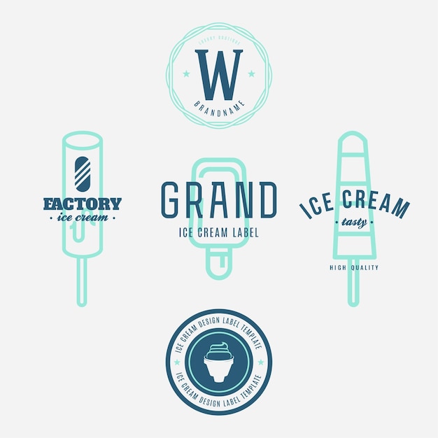Набор этикеток мороженого, логотипов и элементов дизайна
