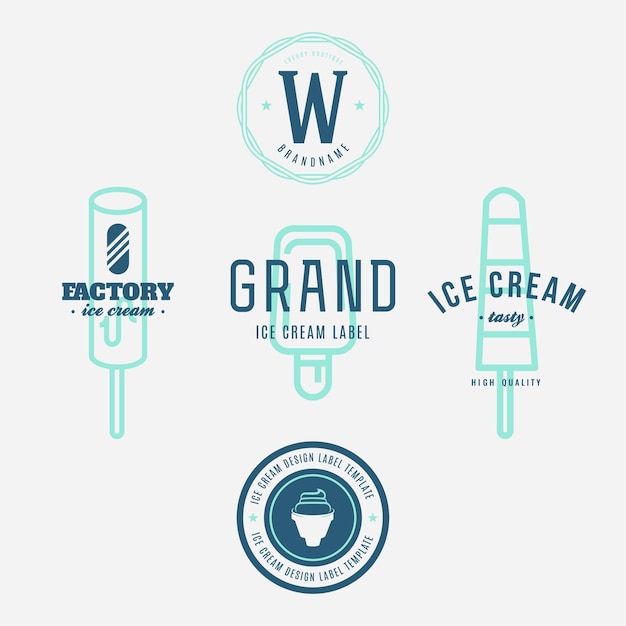 Vettore set di etichette di gelaterie, logotipi ed elementi di design collezione vintage