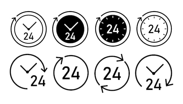 Vector set icon 24 hours sign on white background