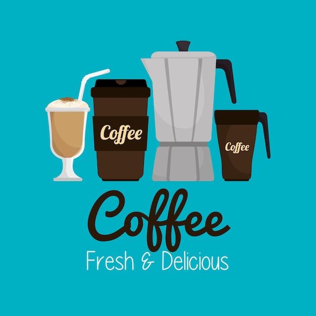 set icon coffee hot and fresh graphic 