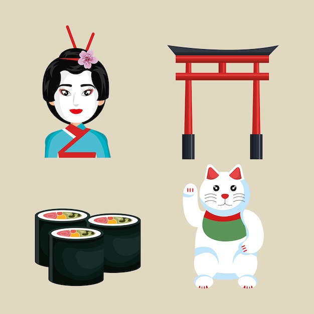 set icon japan traditional culture 