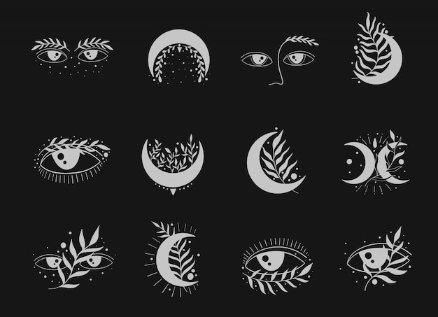 Set of icon nature elegant. Moon, eyes and moon