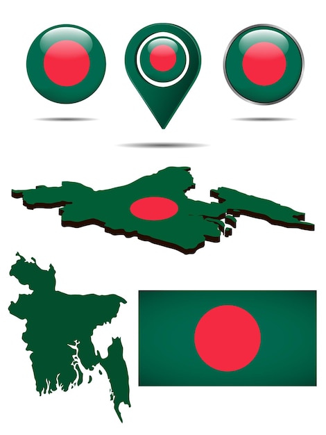 Set iconen van de nationale vlag van Bangladesh in verschillende ontwerpen realistische vectorillustratie