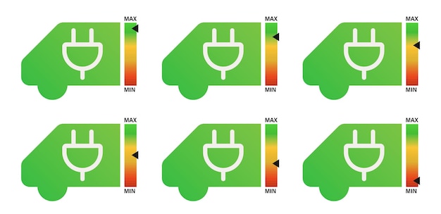 Set iconen van elektrische auto's Ander laadniveau Het concept van het gebruik van alternatieve energie