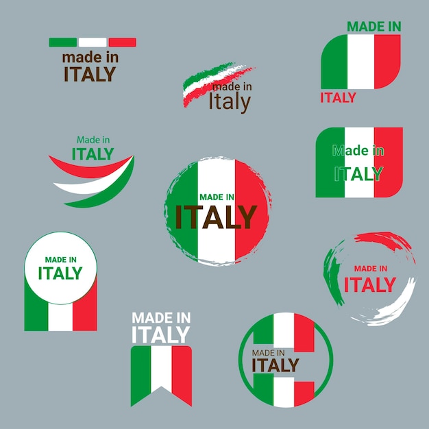 Vector set of icons banners buttons with text made in italy and italian flag