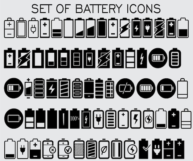 Vector set of icons for a battery.