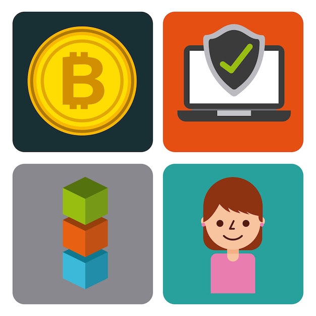 Set of icons blockchain business digital access