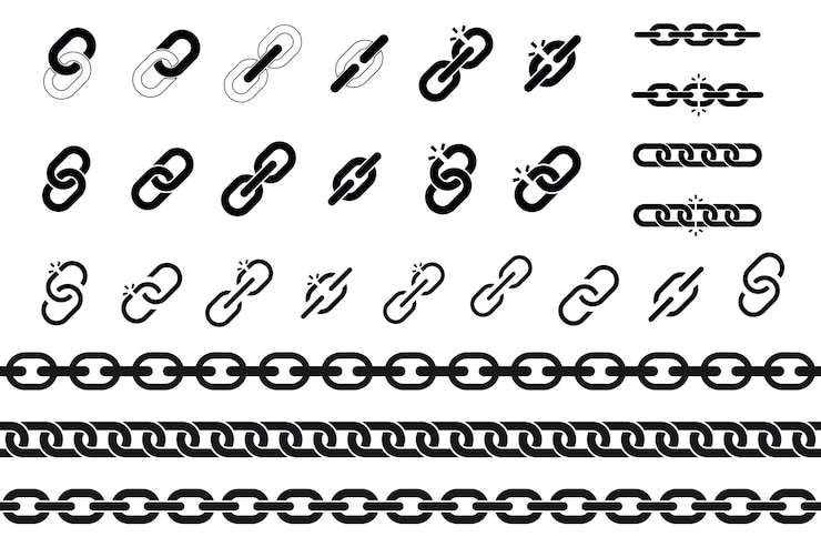 Vector set of icons and borders made with chains