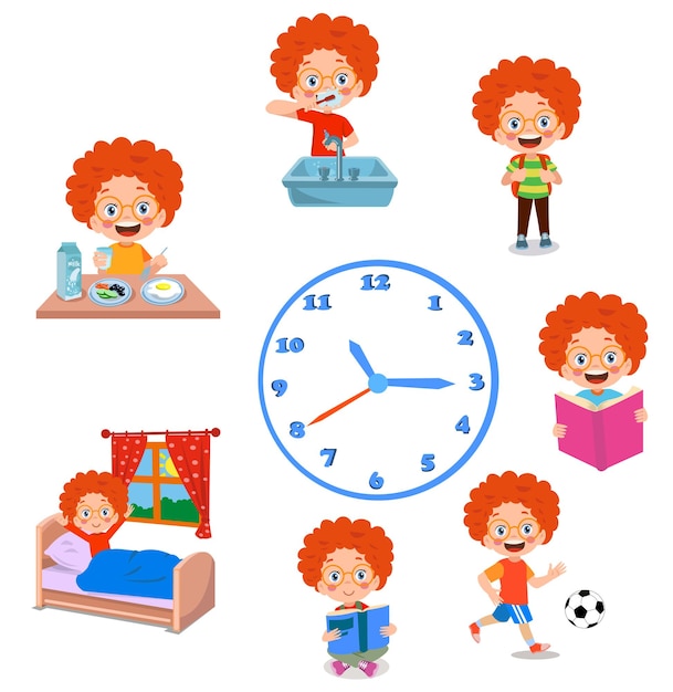 A set of icons for a boy daily routine