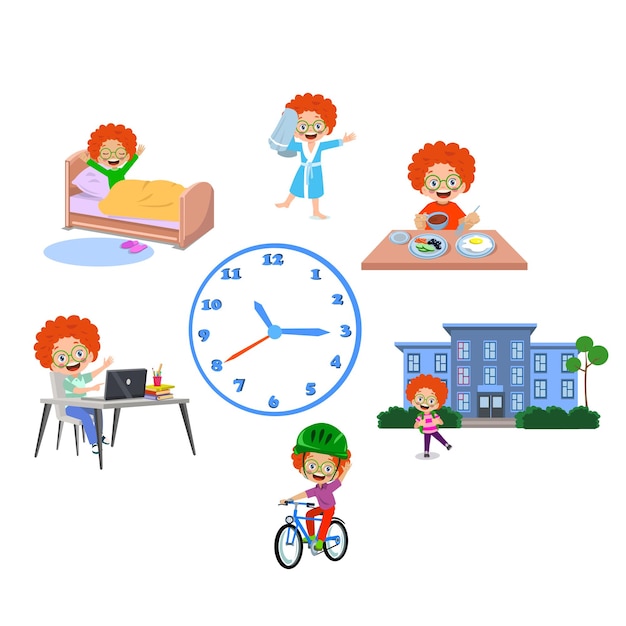 Vector a set of icons for a boy daily routine