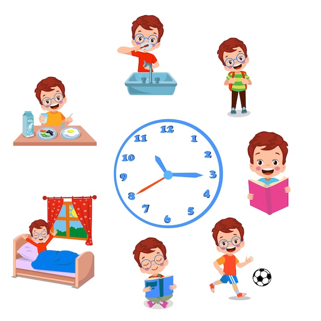 Vector a set of icons for a boy daily routine