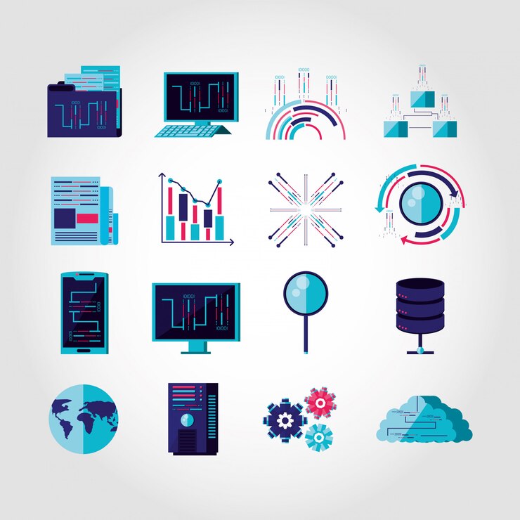 Vector set icons business and technology