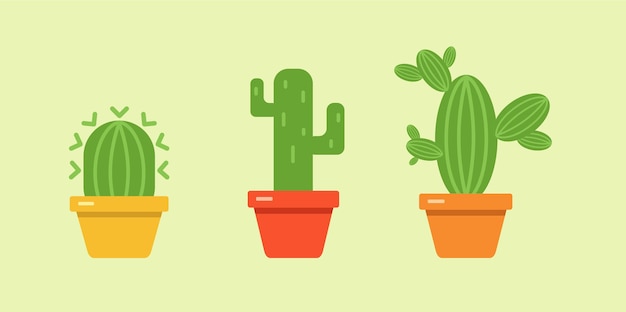 Set of icons of cacti and succulents in pots on a white background