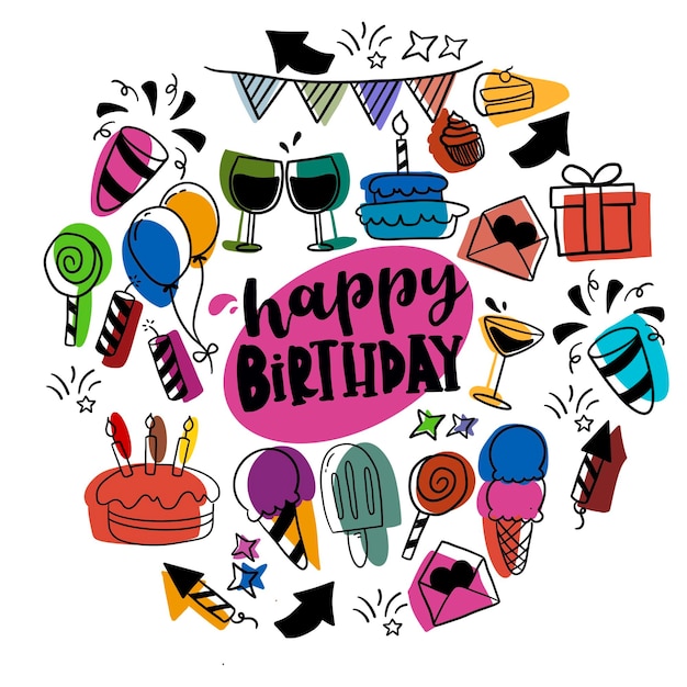 아이콘 세트 축제 장식 행복한 생일 아이콘 파티 라인 아이컨 세트