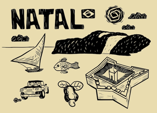 Vector set of icons of the city of natal in brazil