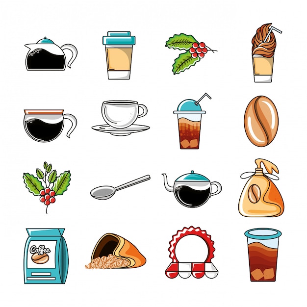 Vector set icons of coffee and kitchen tools