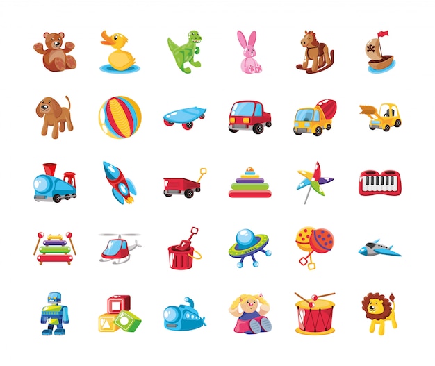 Vector set of icons of cute kids toys