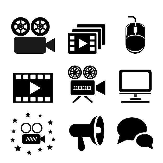 映画と映画撮影のアイコンのセット
