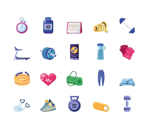 Set of icons fitness on white background