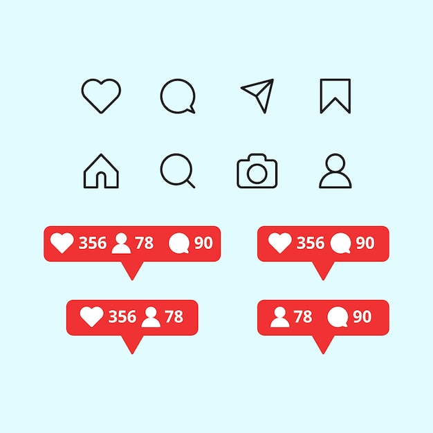 набор значков для Flat instagram и уведомлений