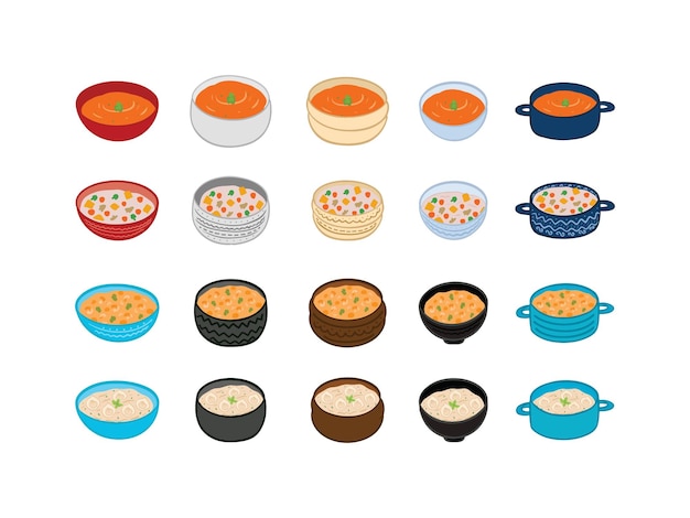 set of icons for food various soup illustration