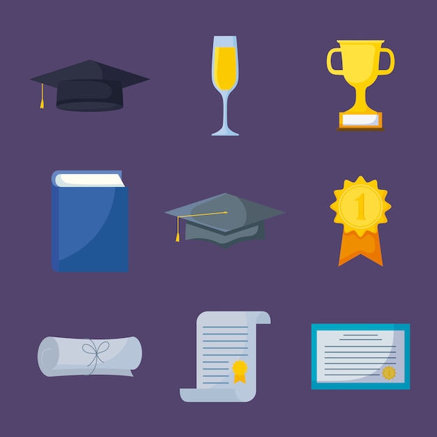 Vector set of icons graduation celebration