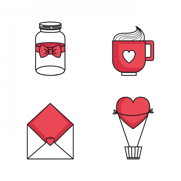 Set icons of happy valentines day