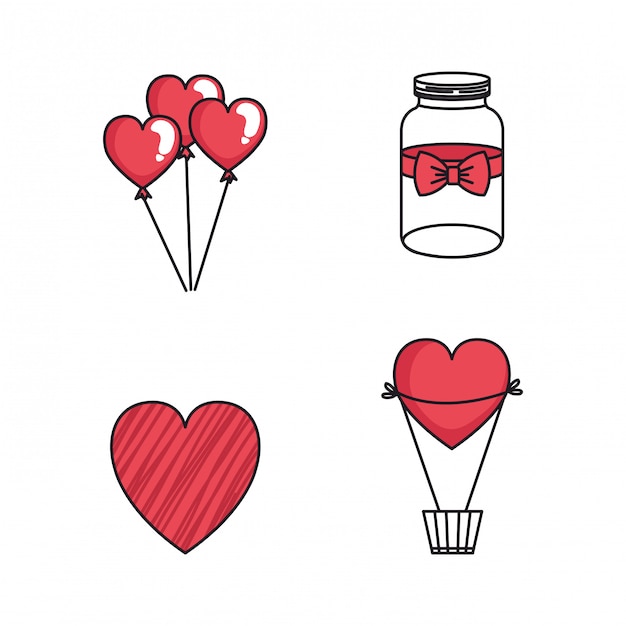 Set icons of happy valentines day