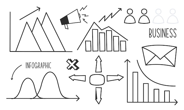 Vettore un set di icone che include un grafico a barre, un grafico a barre, un grafico a barre e un grafico.