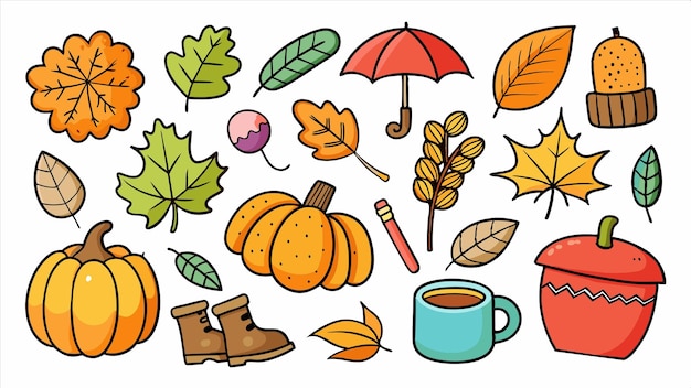 Vector a set of icons including a pumpkin a mug and a pair of boots