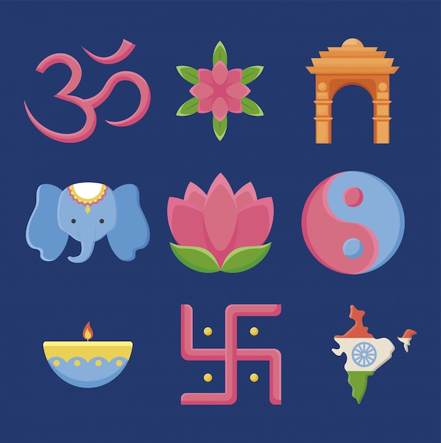 Vector set of icons independence day india