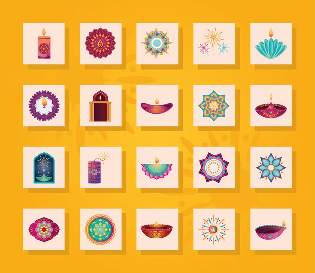 Vector set of icons for india festival of lights