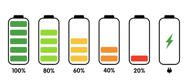 Una serie di icone delle informazioni sullo stato della batteria una serie di indicatori del livello di carica