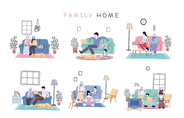 Set of icons isolation and social distancing