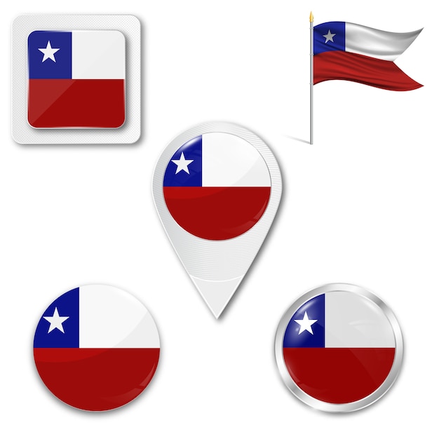 Vector set icons national flag of chile