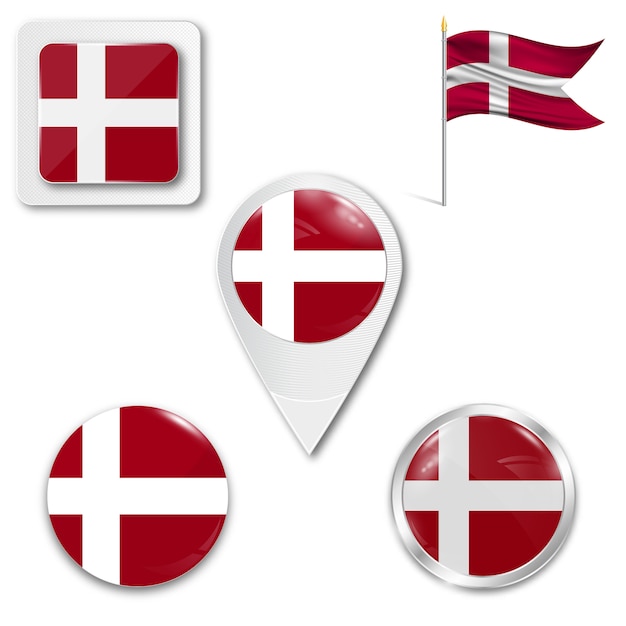 Set icons national flag of Denmark