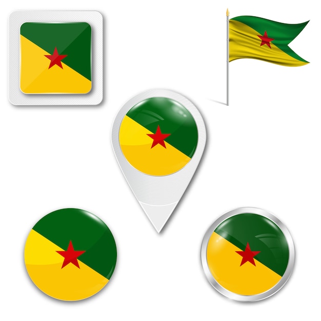 Set icons national flag of french guiana