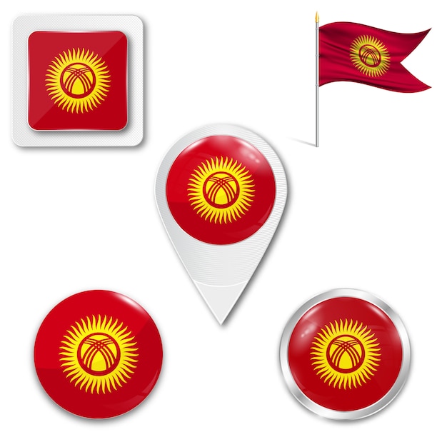 Set icons national flag of kyrgyzstan