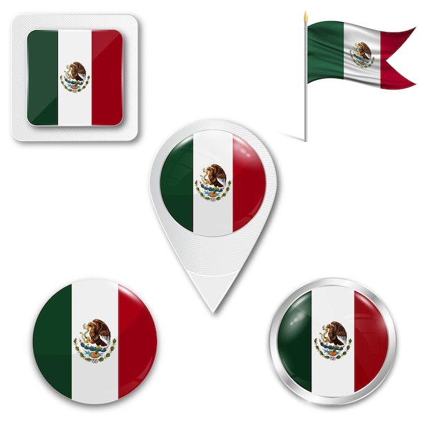 Set icons national flag of Mexico