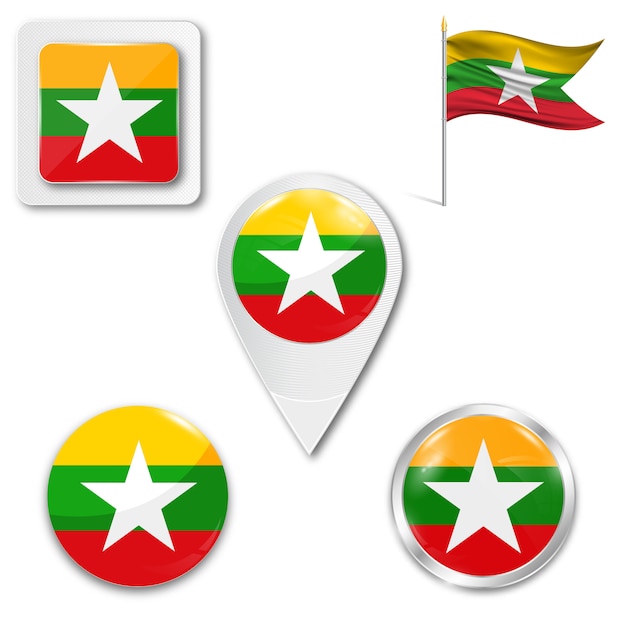 Набор иконок национального флага Мьянмы Бирма