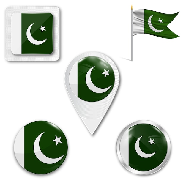 Set icons national flag of pakistan