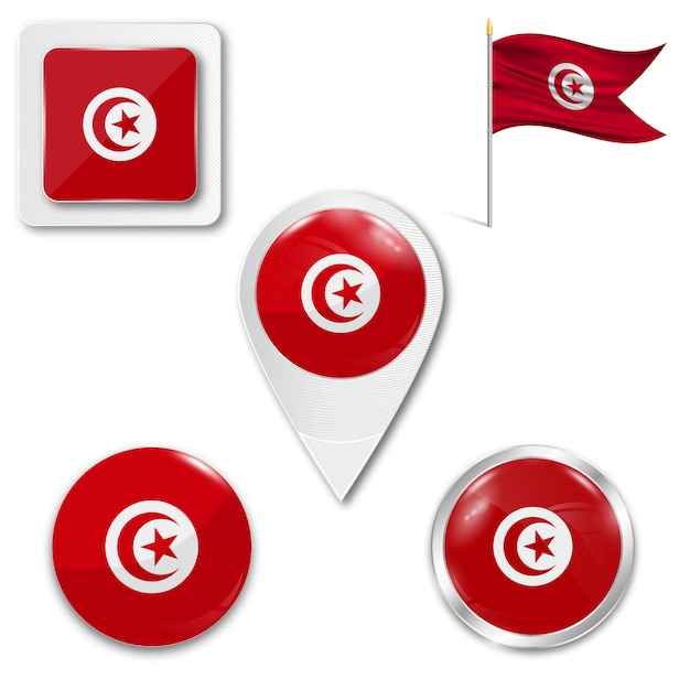 Vector set icons national flag of tunisia