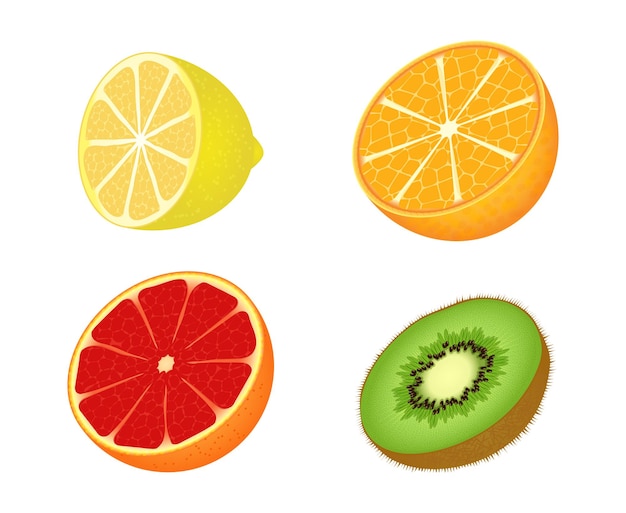 Вектор Набор иконок фруктов, изолированных на белом фоне. плоский стиль.