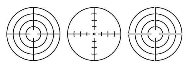 Vettore set di icone mirini ottici bersaglio e mira in crosshair vettore bianco e nero