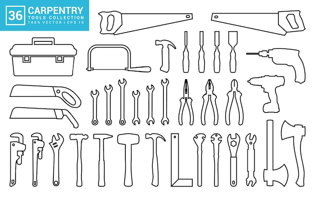 Set of icons related to carpentry tools various painting tools carpenter icon templates mechanic