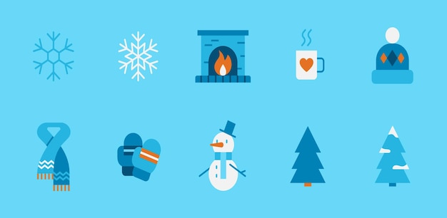 A set of icons related to the winter season