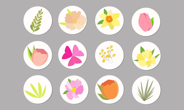 Set of icons for social networks in pastel colors with flowersModern design