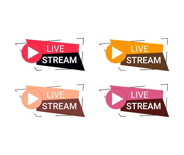 Set of icons stickers buttons with text Live stream red yellow pink orange colors