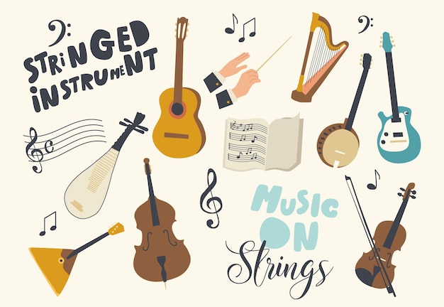 Set of icons stringed instruments theme